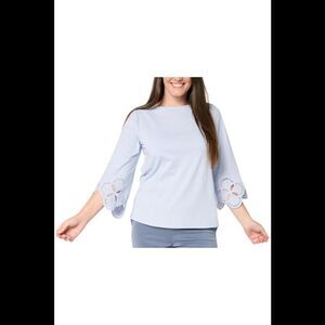 WynneCollection Women's Cotton-Blend Eyelet Bell Sleeve Top Blue - Regular